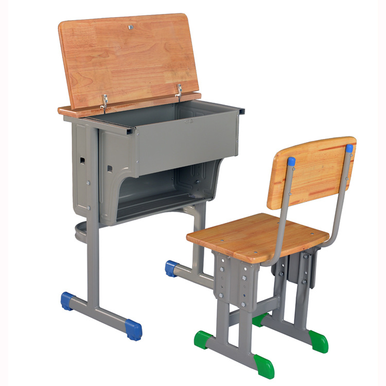 抽屉翻盖课桌椅 儿童学习桌椅实木书桌橡木升降学生课桌凳批发