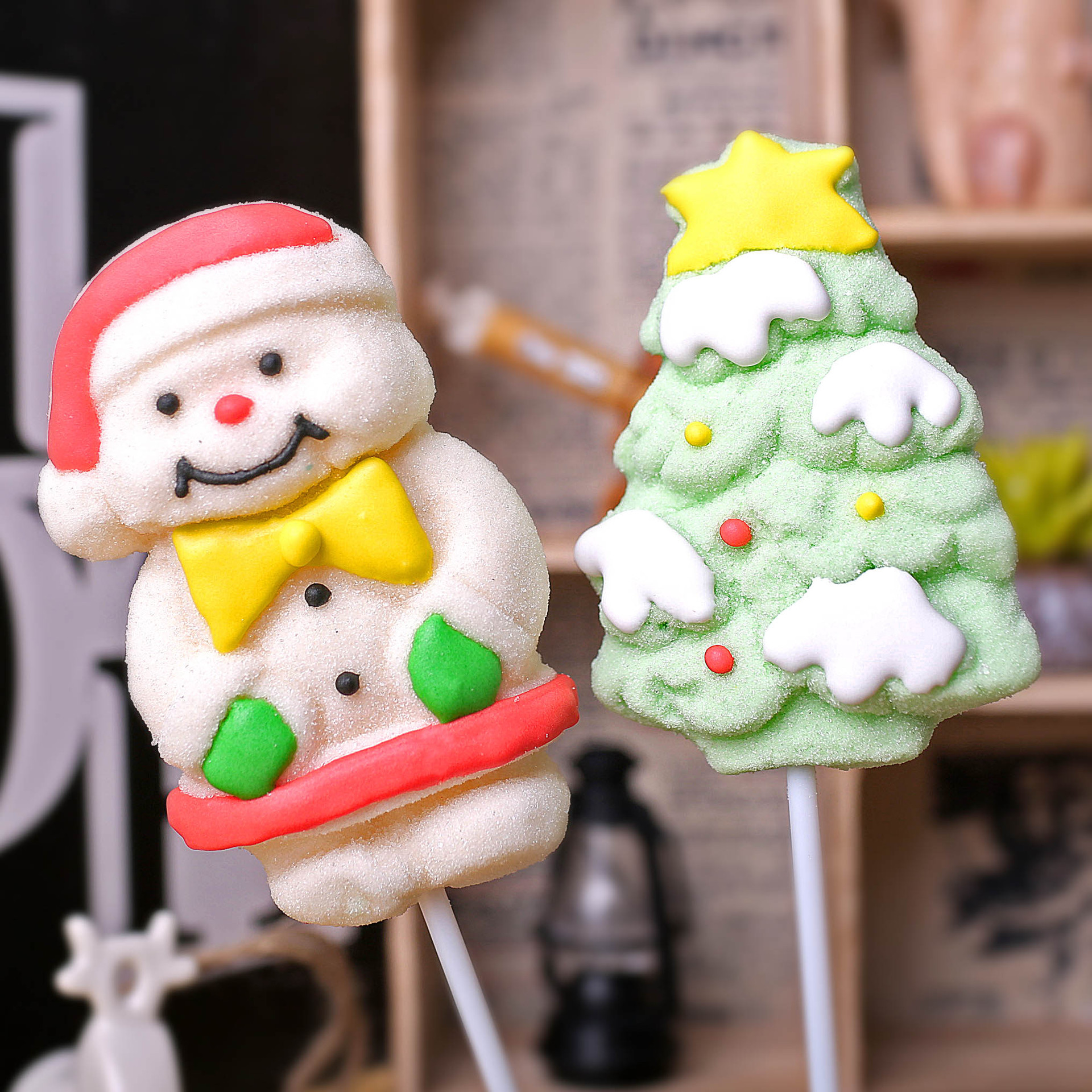 35g克圣诞老人棉花糖棒棒糖圣诞节礼物 圣诞树 雪人糖果整盒24支