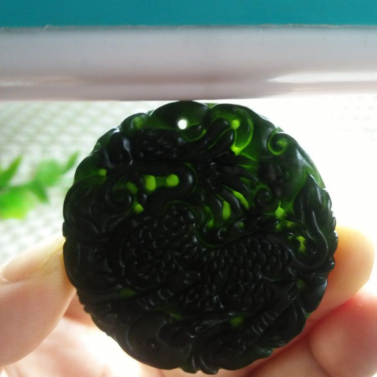 厂家直销天然正品a货功能玉药王石墨绿玉玉麒麟吊坠黑绿玉挂件