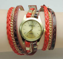 欧美热销速卖通爆款PU女士蛇纹缠绕手表 流行时尚豹纹编织手链表