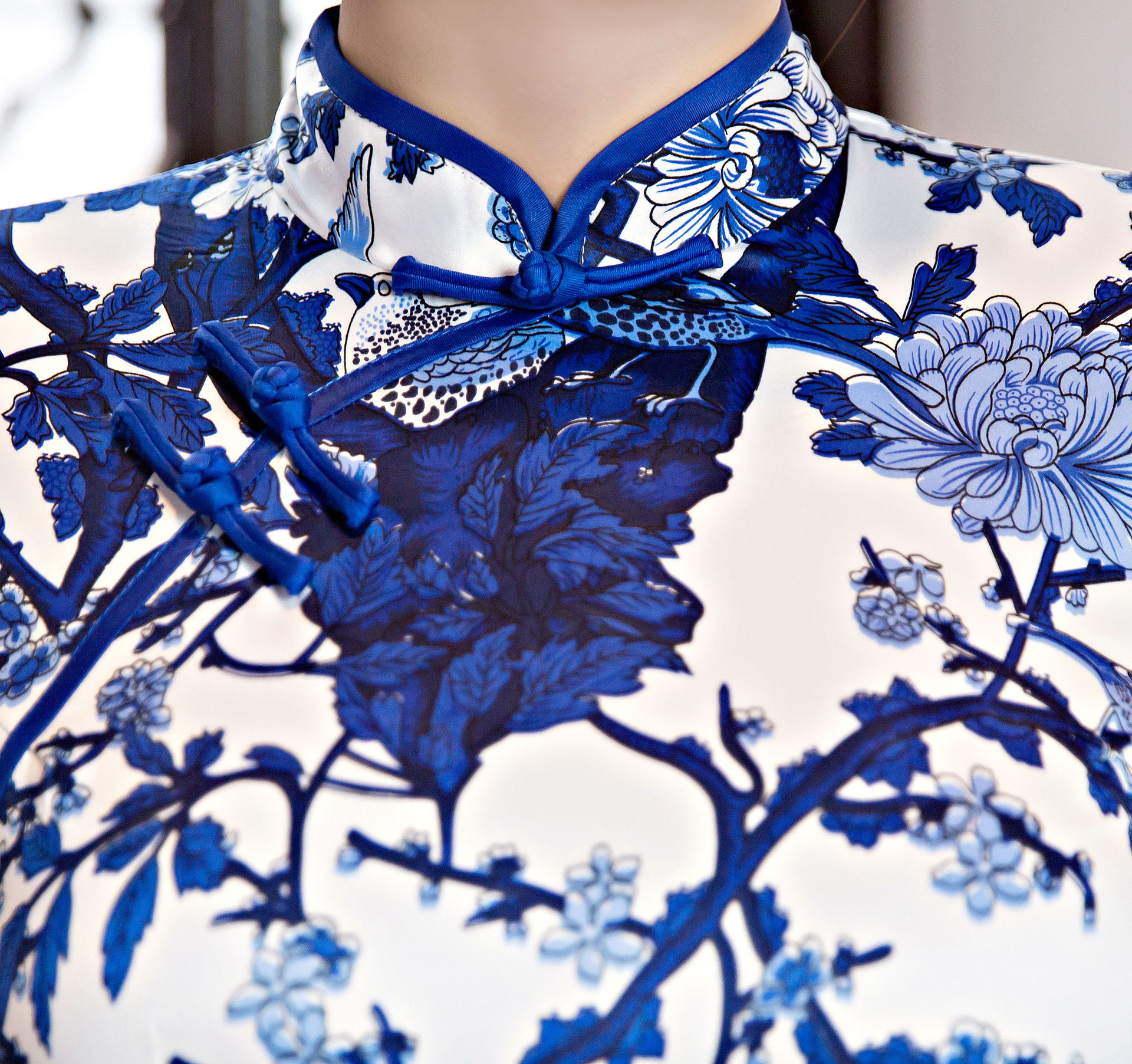 新款高档丝绸显瘦时尚青花旗袍 春款短袖民国风中式礼服批发