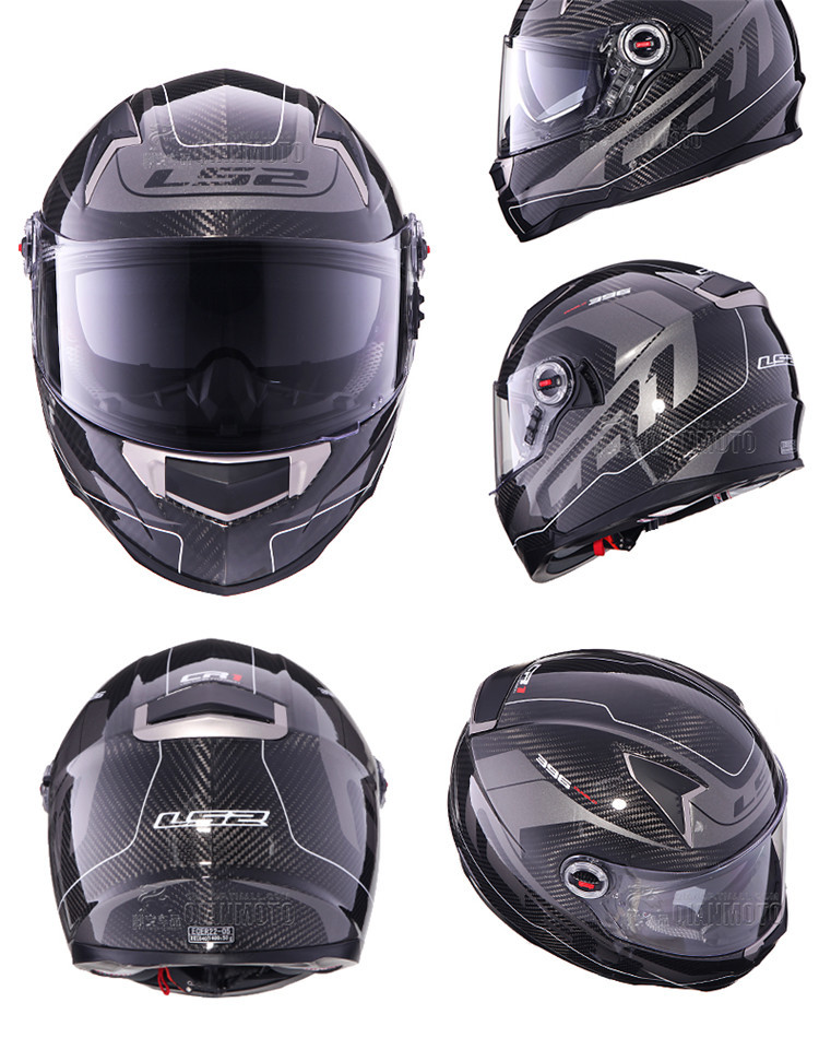 ls2双镜片摩托车头盔男女全覆式ff396碳纤维全盔跑盔机车安全气囊