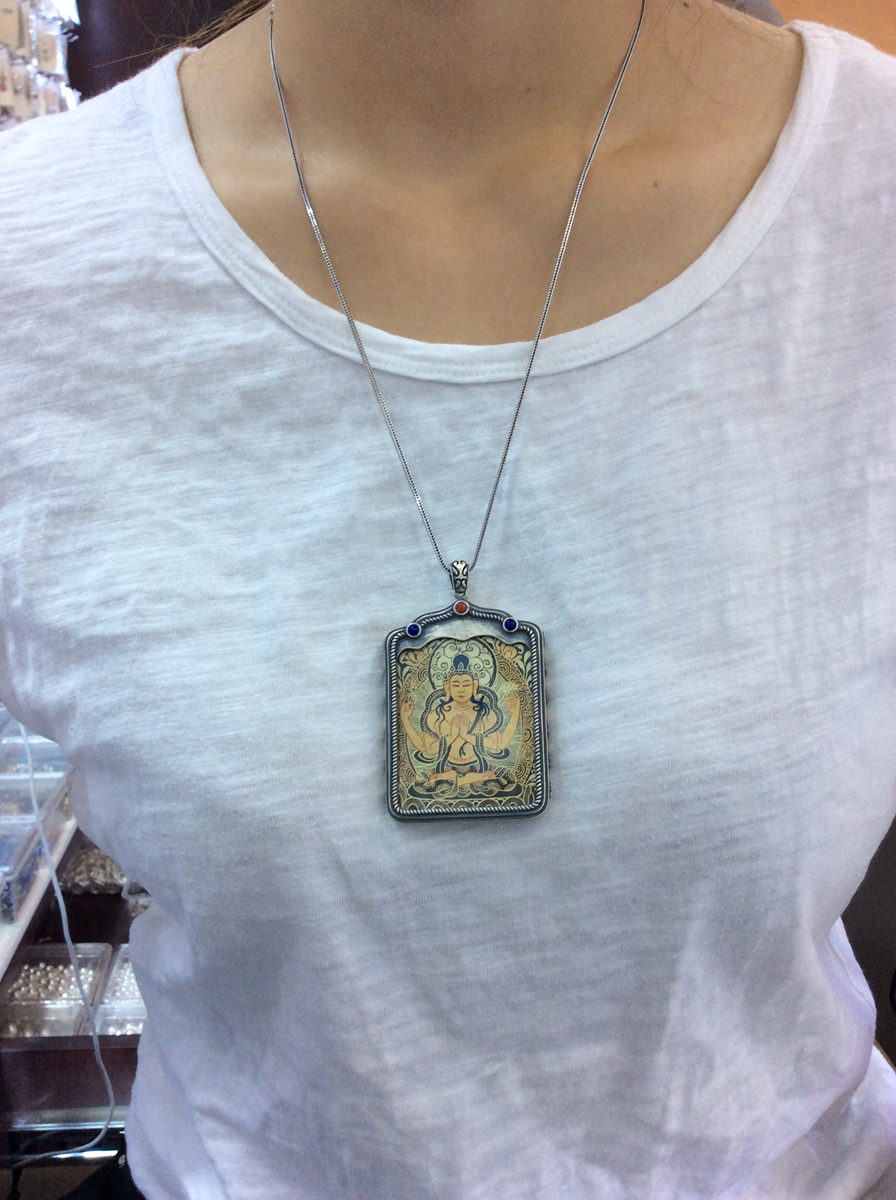 金鹿王 s925银吊坠 六字真言手绘黑金唐卡 十相自在唐卡盒 新款