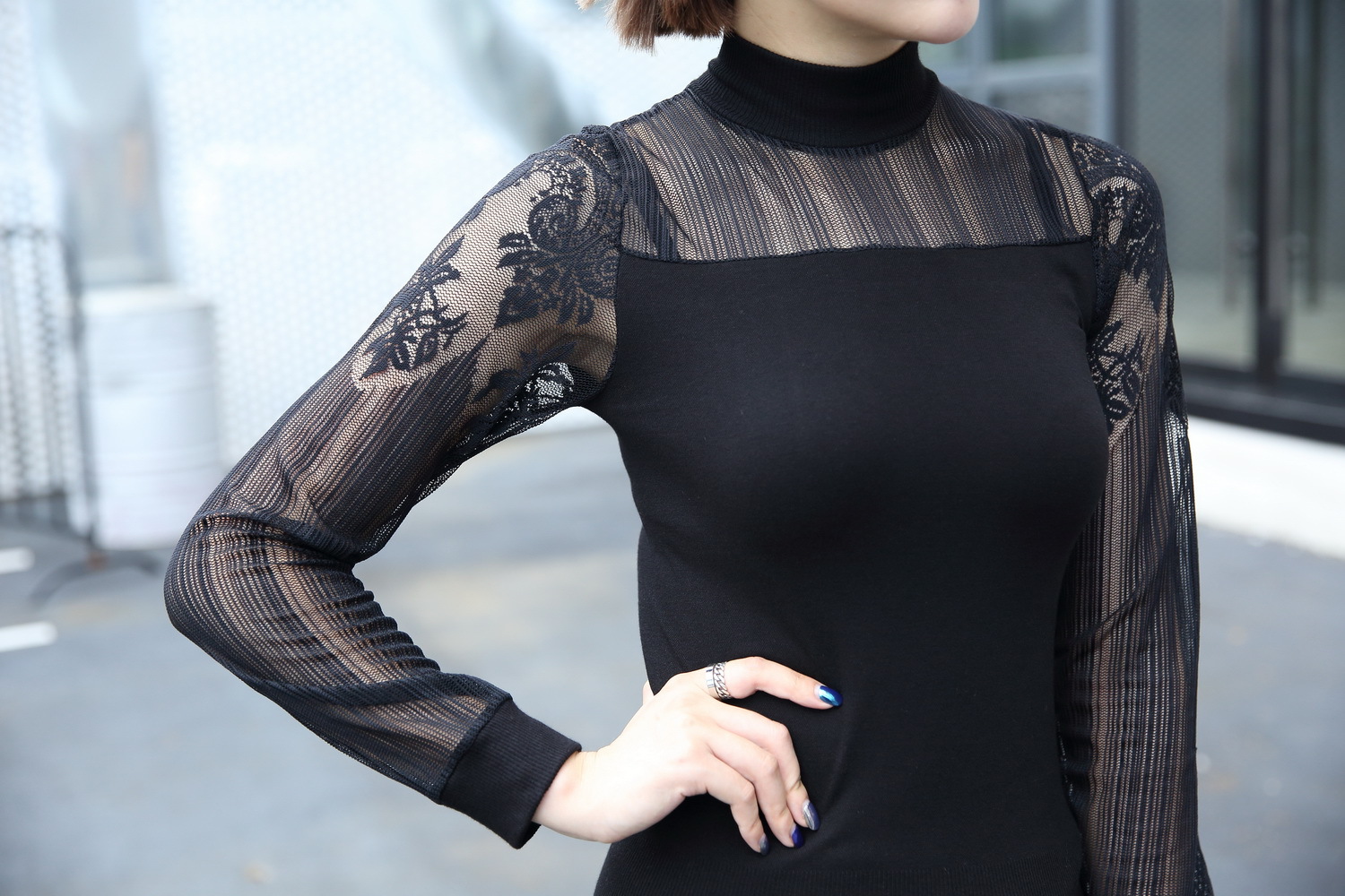 新款女士高领蕾丝衣领塑身无缝美体长袖保暖内衣