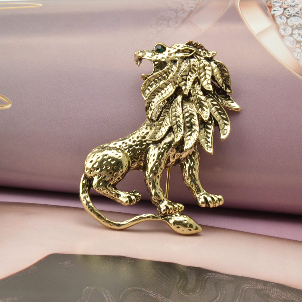 跨镜货源个性衣饰复古金毛狮王狮子胸针高档男士动物胸针别针定制
