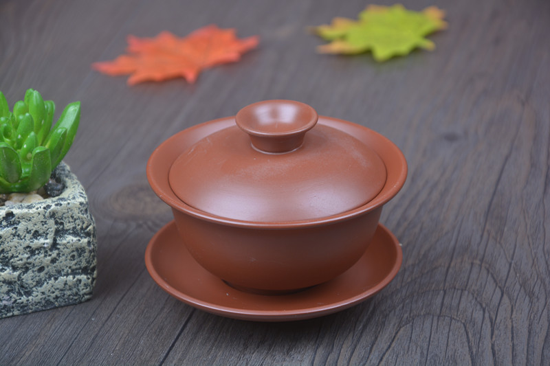 厂家直销家用原矿紫砂盖碗功夫茶具茶碗三才碗logo定制特价