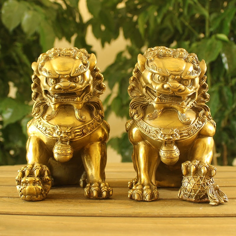 纯铜狮子摆件一对 北京宫门狮无底座助运铜狮子风水摆件