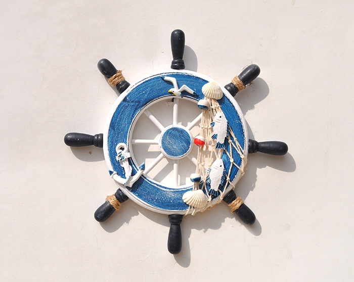 创意家居饰品_地中海 木质工艺品 23cm船舵舵手壁挂