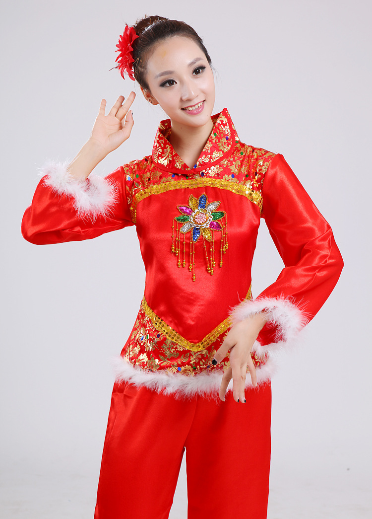 秋冬秧歌服中老年腰鼓服扇子舞蹈服民族舞台表演服广场舞演出服装