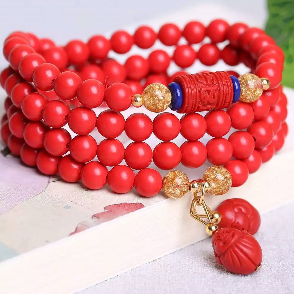 天然朱砂6毫米多圈手链 长期佩戴朱砂辟邪消灾 助睡眠 通血脉