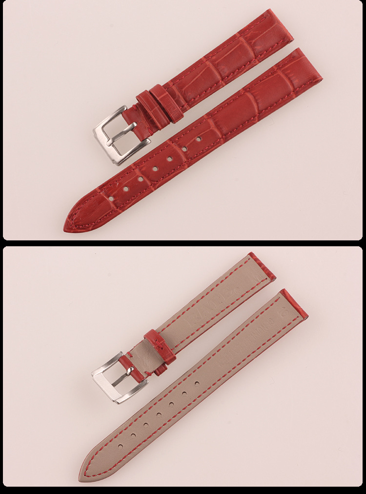 rate 雷特皮表带 高档真皮普通扣 针扣表带 竹节纹厚款 黑棕表带