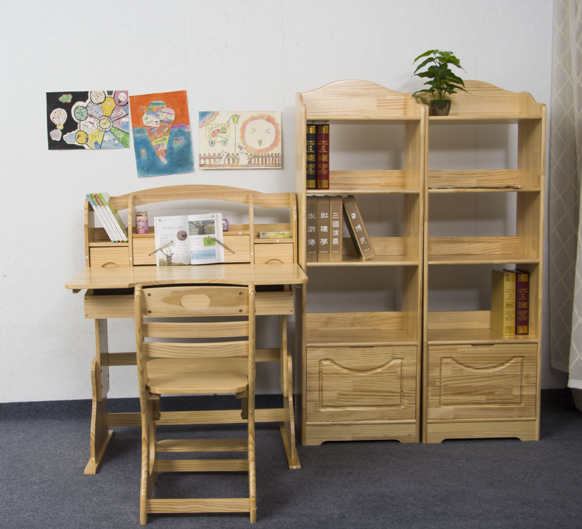 儿童实木升降学习桌 易升降矫姿防近视实木学习桌 作业桌写字台