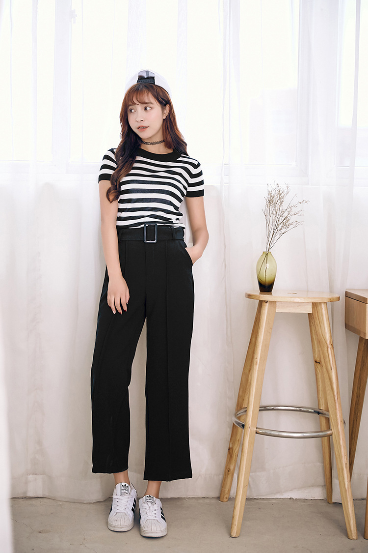 16】2016春装韩版阔腿裤九分裤直筒宽松后松紧宽腿休闲裤子女