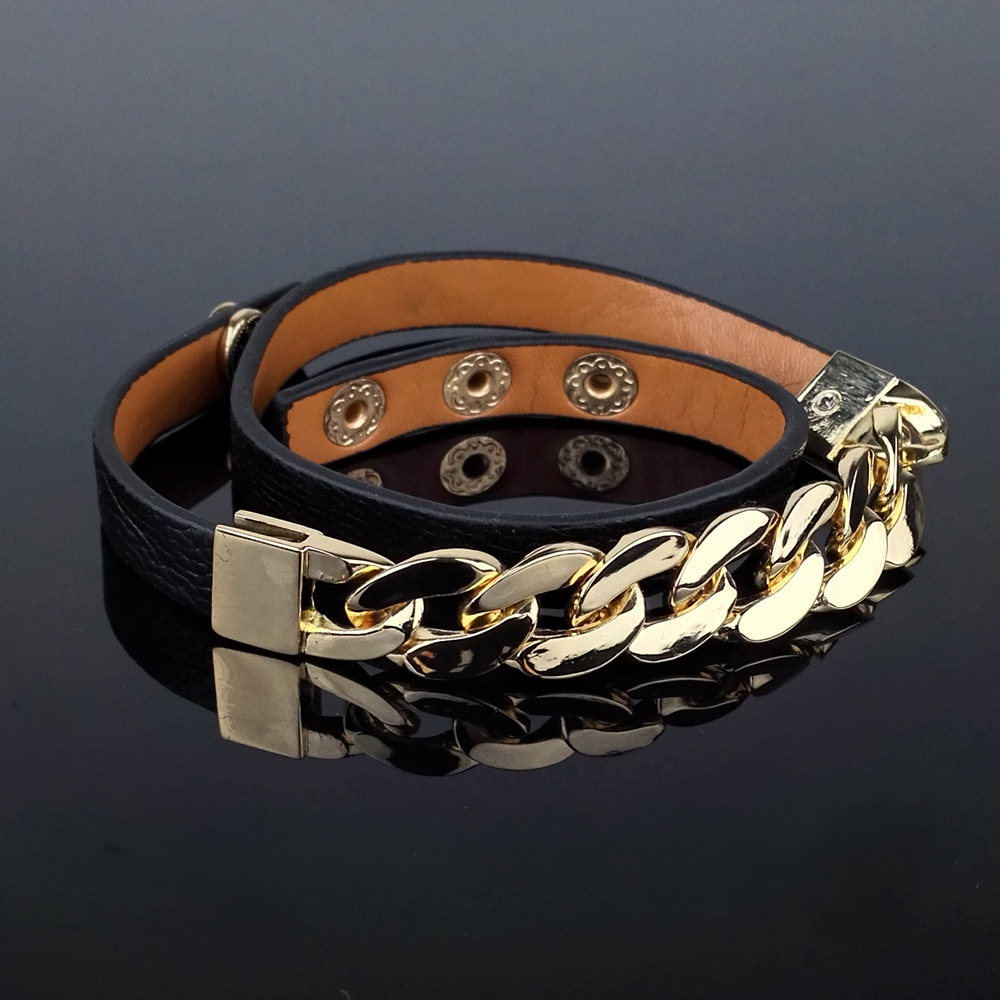 新款 个性牛仔链五金链条牛皮手链