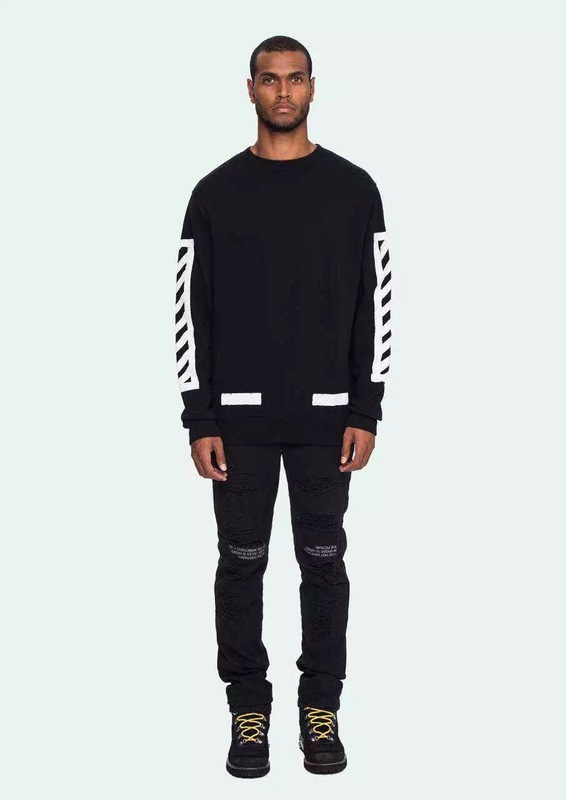 嘻哈2016秋冬新款 white off 条纹套头卫衣 嘻哈潮男圆领长袖外套加绒