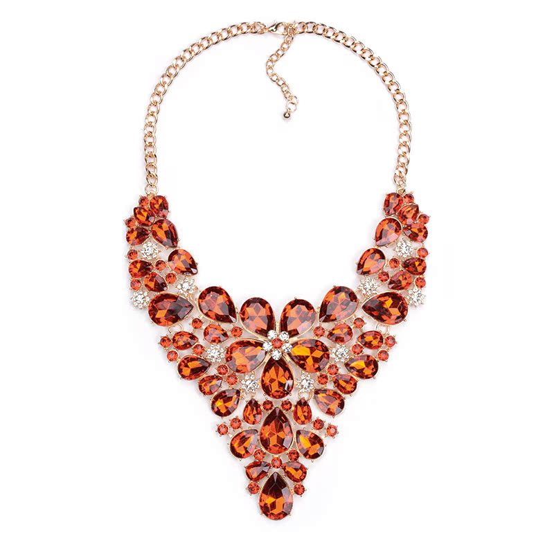 2016春夏新款欧美彩色奢华宝石项链合金