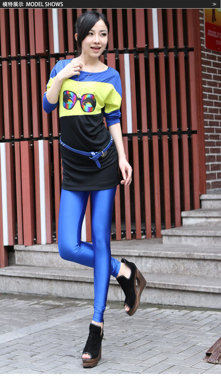 彩色光泽裤春秋新款九分打底裤女 荧光裤薄显瘦潮萤光多色批发