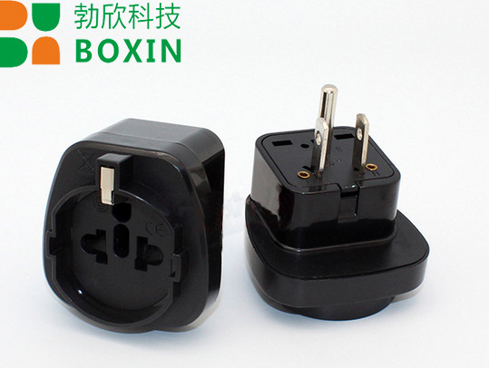 美式美标一圆二扁插脚2p e 接地型 嵌入式欧盟地区转换插头ce