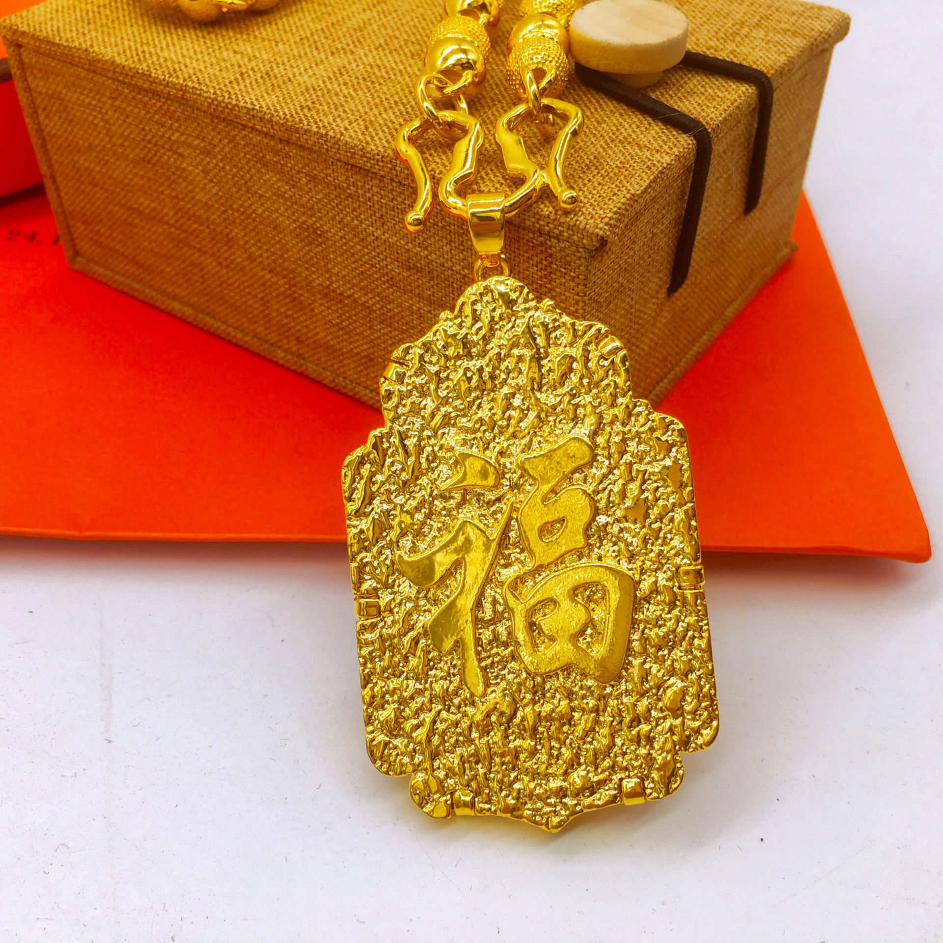 男式貔貅吊坠厚金 麒麟挂坠吊牌男项链 24k仿黄金首饰饰品