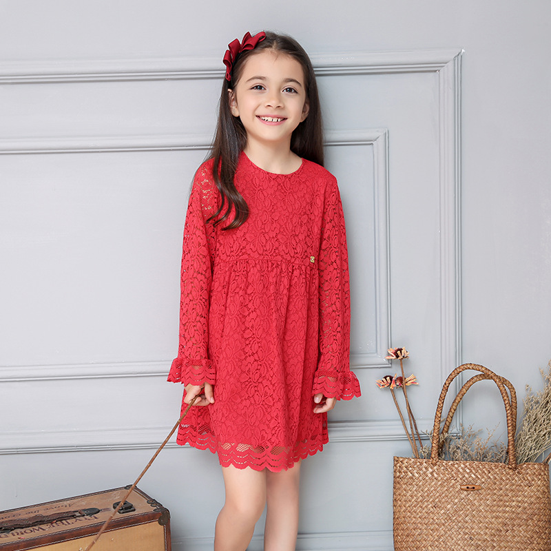 candydoll 2016秋季新款女童连衣裙 欧美长袖蕾丝童装童