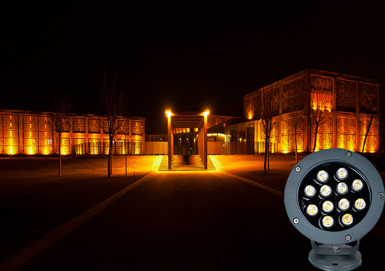 led防水七彩照树投光灯圆形园林建筑工程led投射灯9w18w36w射墙灯