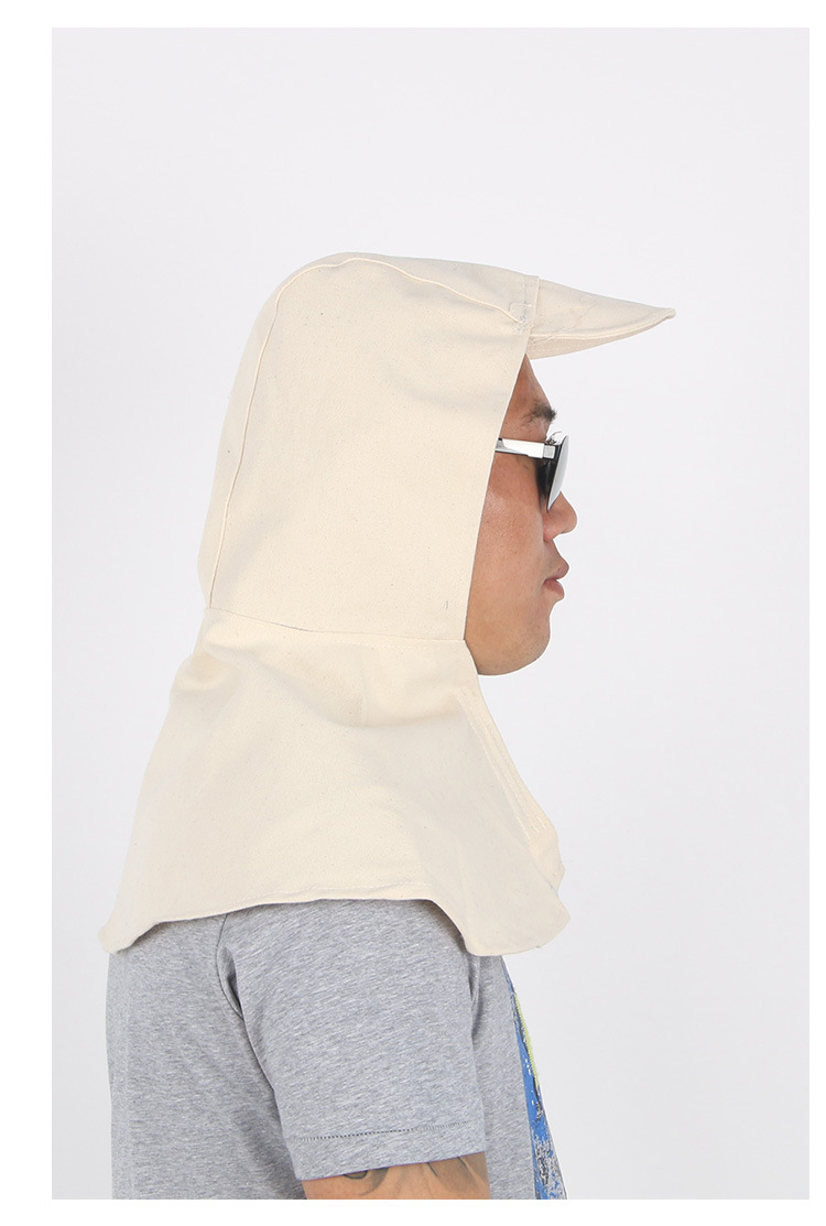 白帆布纯棉披风帽 防火耐磨打磨防尘披肩帽 加厚加大劳保工作帽