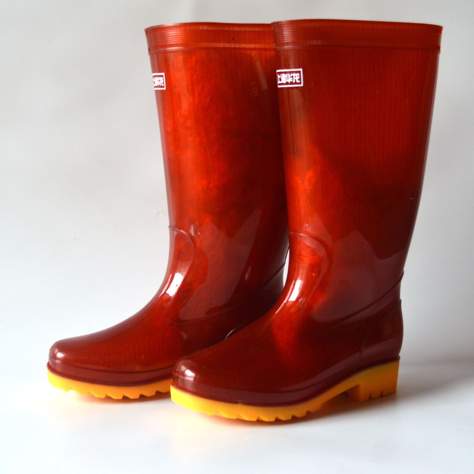 华龙男双新料a茶塑料雨鞋高筒茶色水鞋雨靴劳保工矿鞋耐磨耐酸碱