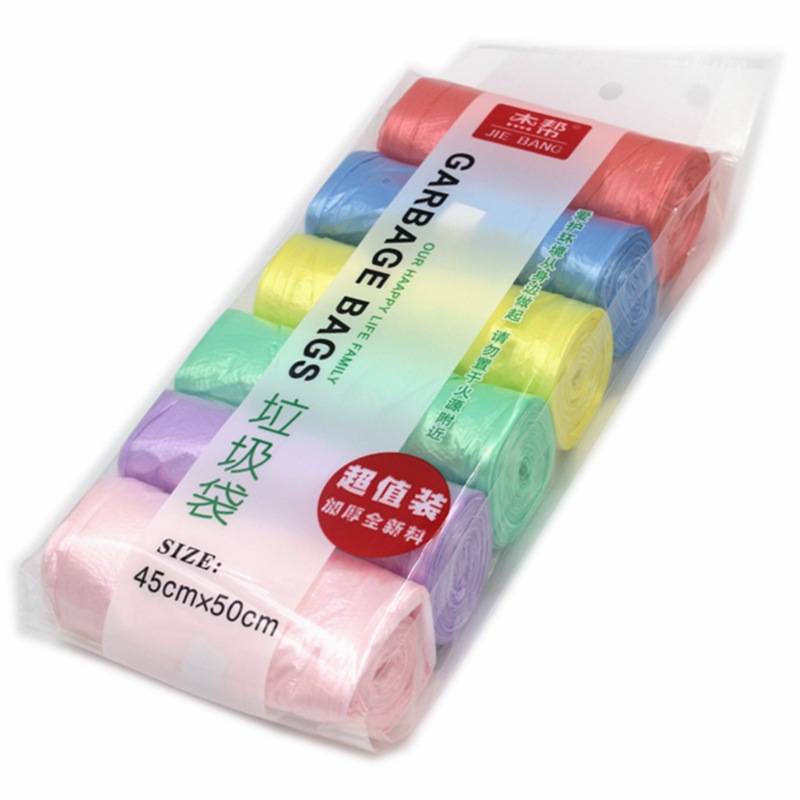 Jiegang 6 Rolls 120 PCs Color Combination Set Disposable Garbage Bag Black and Multi-Color Small and Medium 45*50 Type