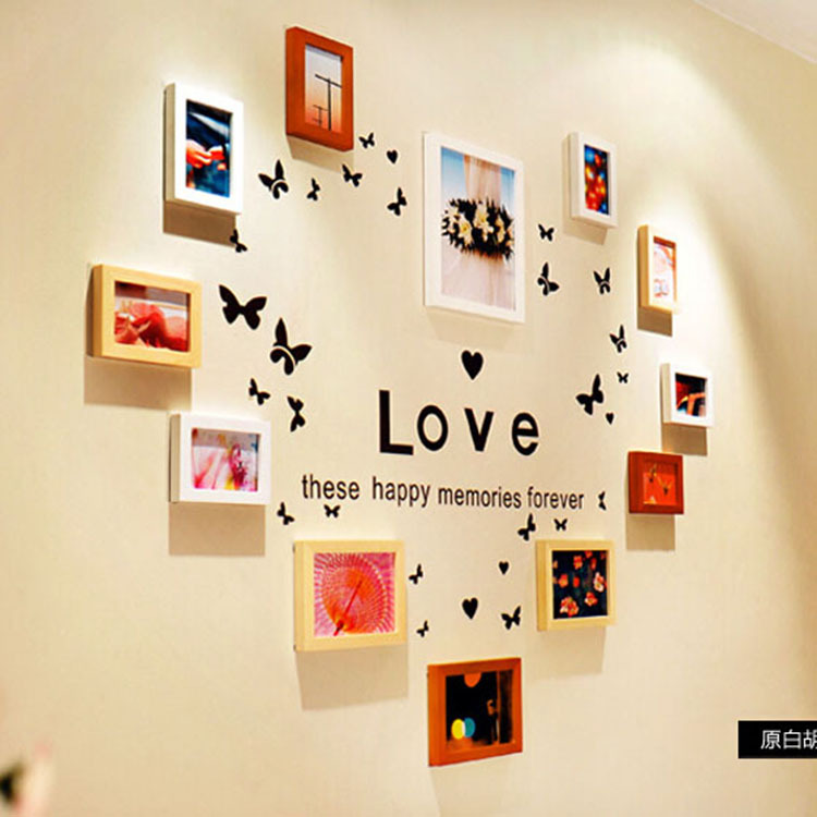 12框客厅照片墙相框墙创意组合 心形墙贴相框挂墙相片墙