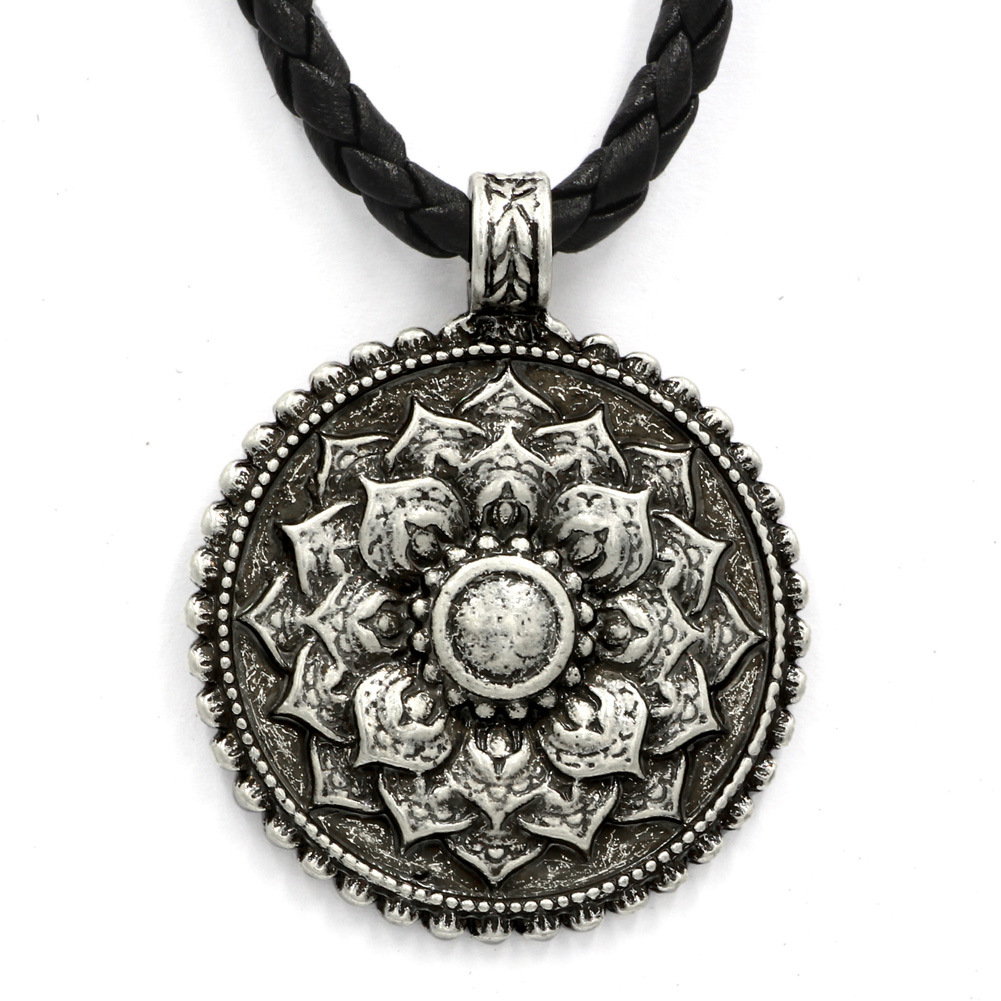 外贸复古西藏精神项链西藏曼荼罗3d莲花双面吊坠项链