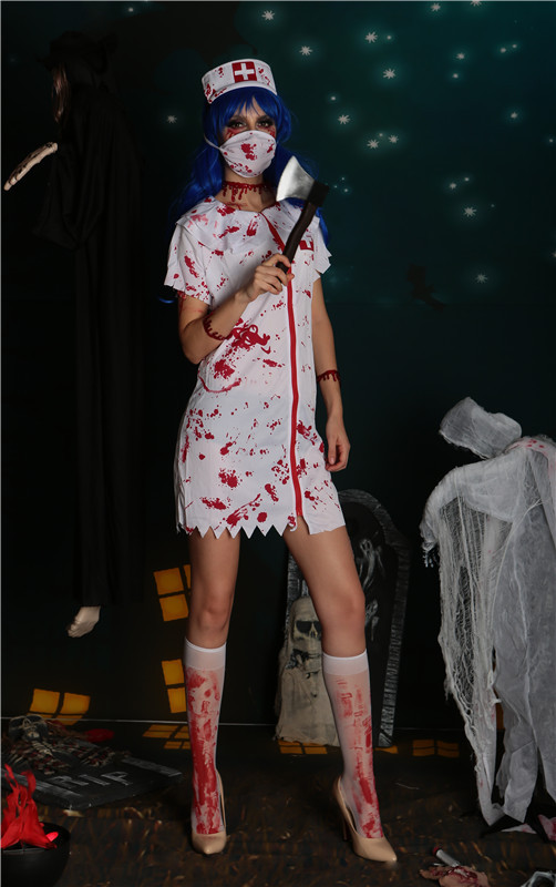万圣节服装性感紧身连体衣邪恶女鬼服装ds角色扮演演出服护士带血