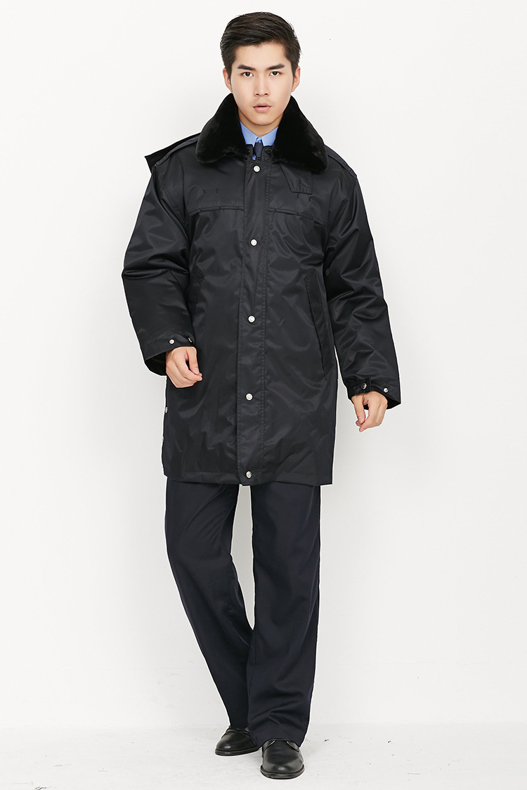 冬装执勤服加厚中长款 多功能防水防寒保安服制服大衣带毛领批发