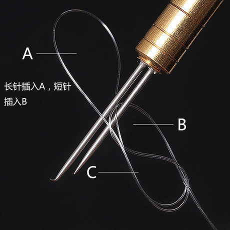 米卡诺铜制鱼线子线打结器 不锈钢双头拔针打结针台钓子线挑针