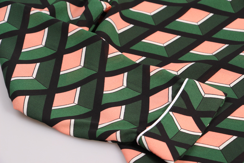 几何2016欧洲站新款 女 几何图案印花滚边长袖衬衫外套上衣