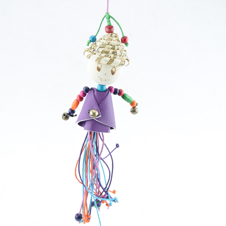 云南特色民族风 稻草人风铃挂件 木质东巴文风铃工艺品娃娃挂饰
