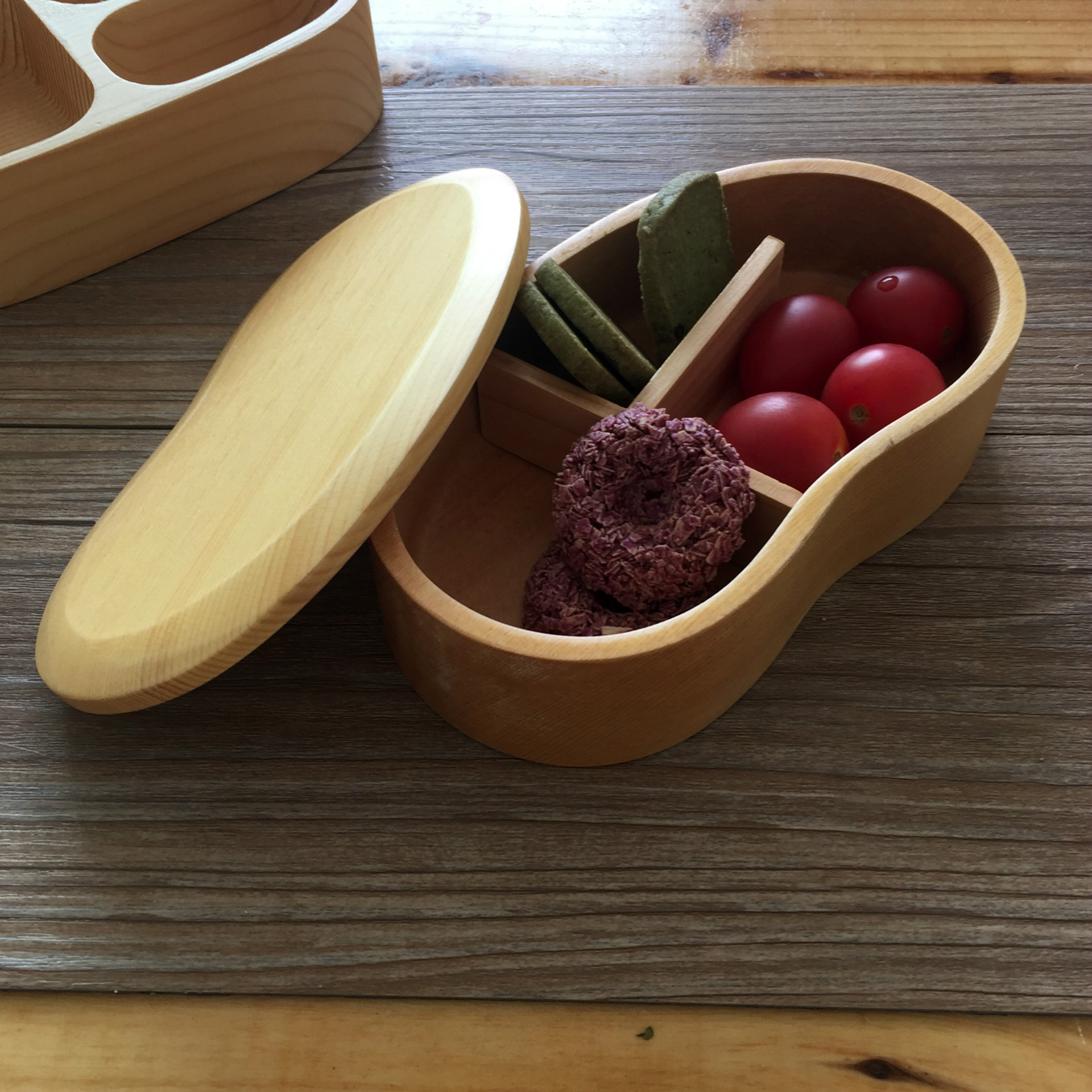 日式弧形便当盒木质 便携饭盒简约环保餐盒(配勺叉)批发