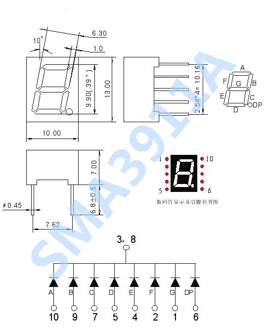 led数码管参数介绍: 产品名称:sma3191ah/sma3191bh 尺寸规格:0.