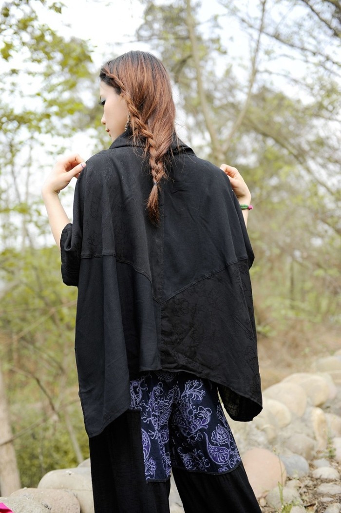 2016云南民族风新款蝙蝠衣 宽松大码女装上衣 小鱼装饰 .