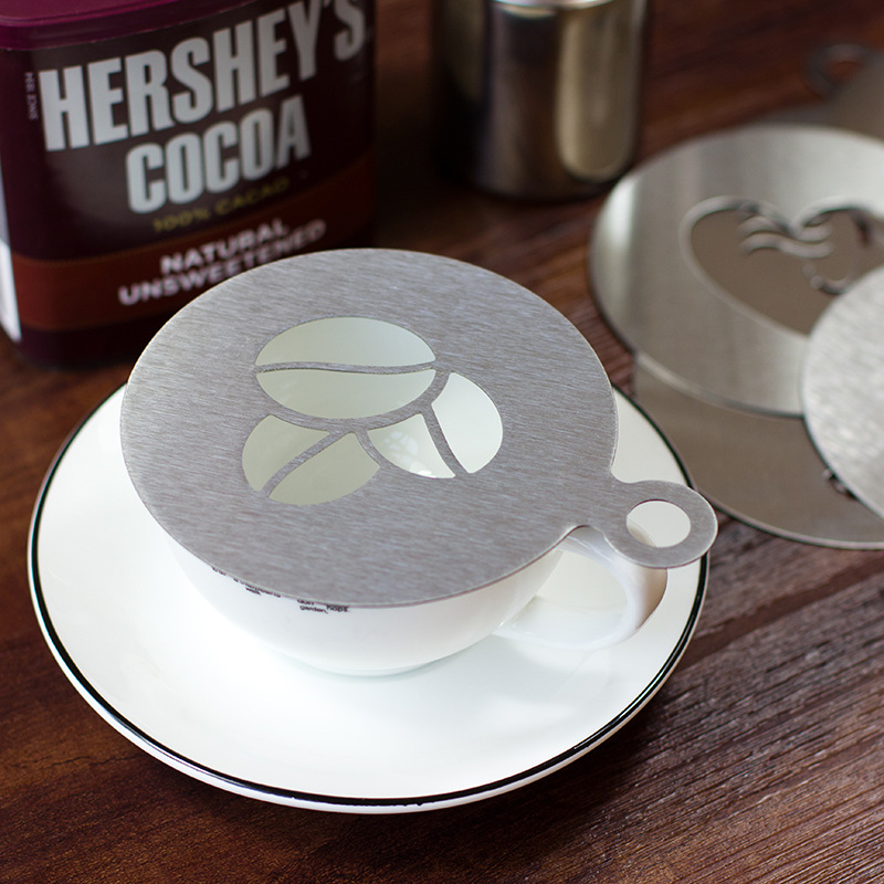 Stainless Steel Latte Art Mold Coffee Dusting Powder Printing Pattern Template Fancy Coffee Spray Flower Model