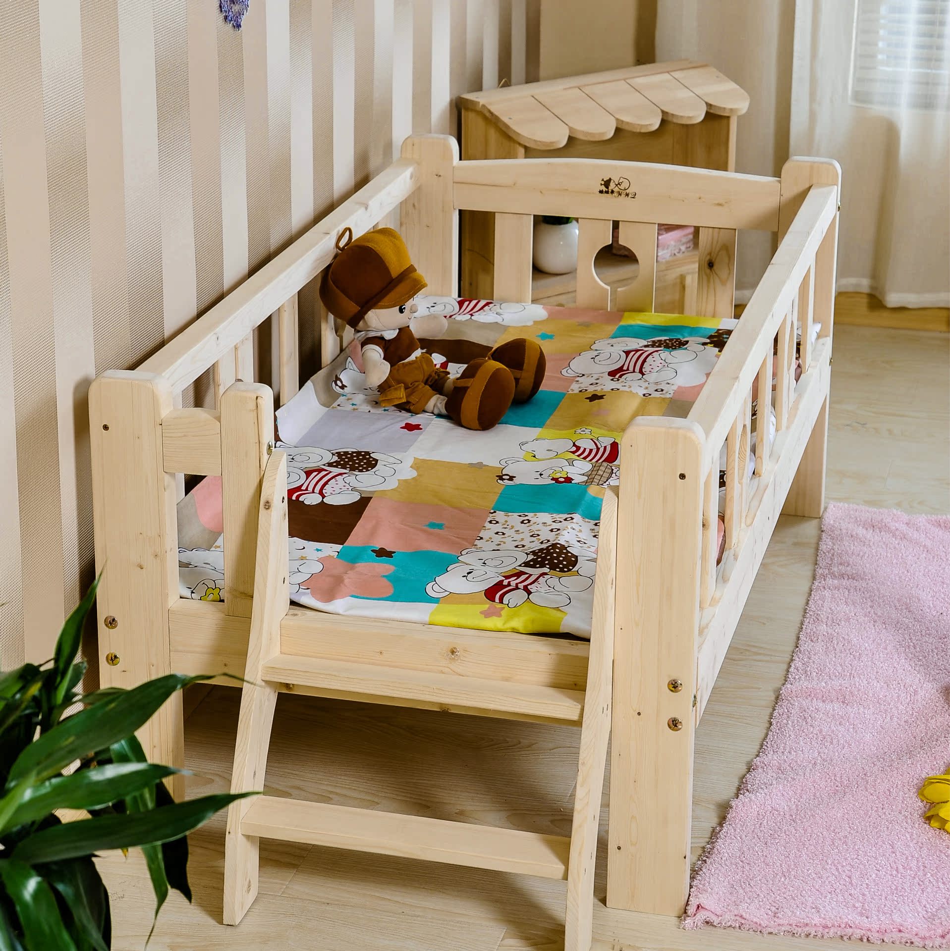 包邮 实木床 松木儿童床 护栏儿童床 男孩女孩床 婴儿床 定制