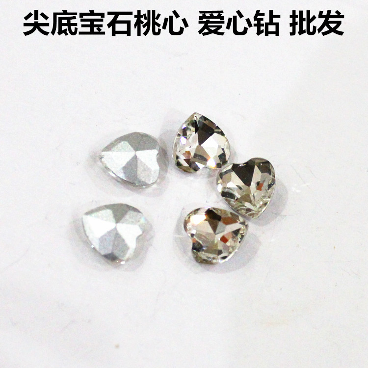 Factory Wholesale Pointed Bottom Peach Heart Diamond Love Diamond Crystal Glass Gem Peach Heart Diamond Plated Real Silver Diy Sticking Diamond