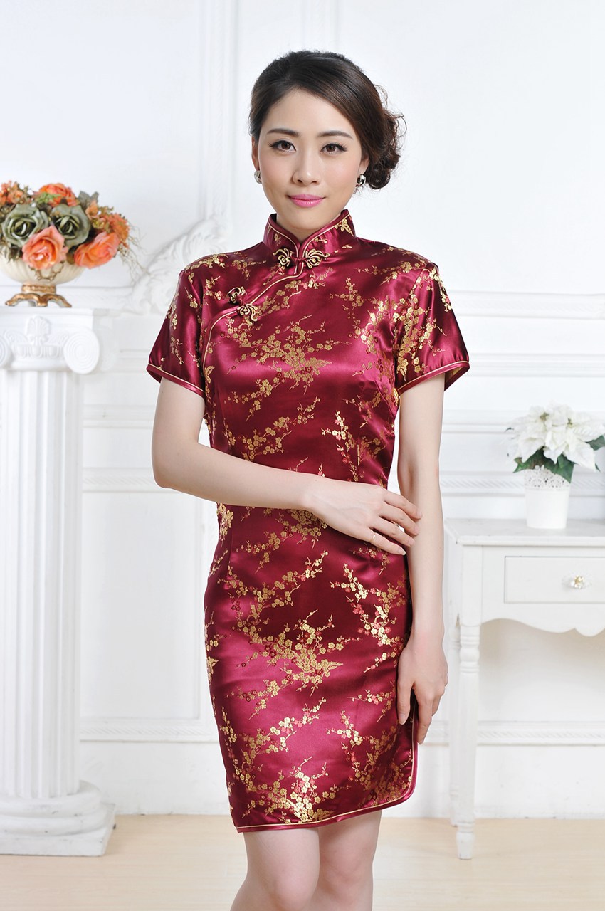 梅花短旗袍 女士唐装夏装旗袍裙礼仪表演出服中式改良复古短裙