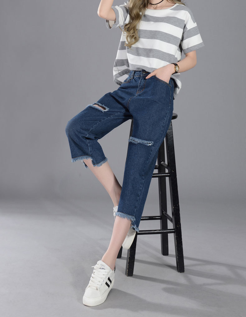 春装新款阔腿牛仔裤女韩国七分显瘦中腰直筒-女式牛仔裤