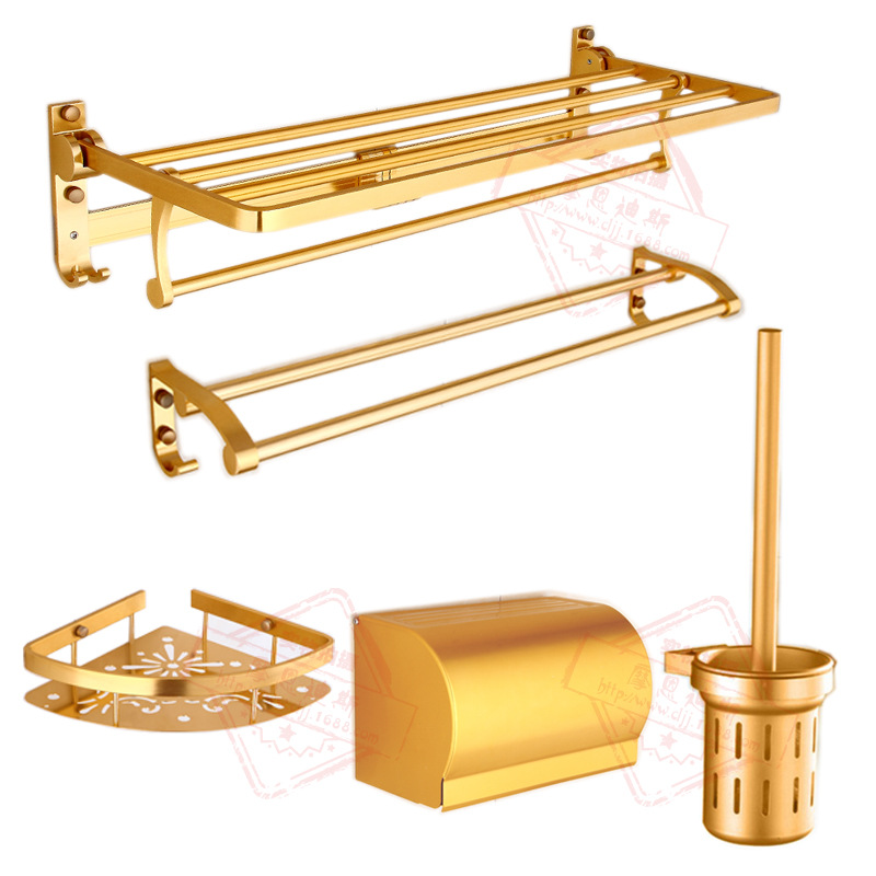 新款土豪金毛巾架浴巾架卫浴五金挂件套装太空铝浴室卫生间置物架