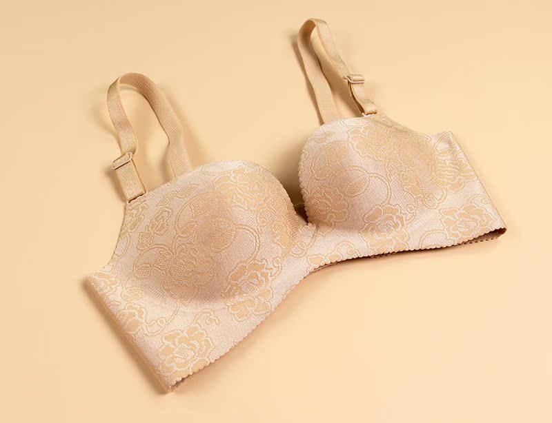 mimussa一片式无痕高端精致提花聚拢文胸无钢圈调整型内衣