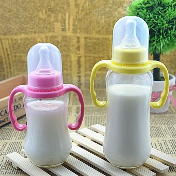 硅胶奶嘴奶瓶 幼儿奶瓶 带手柄奶瓶 批发奶茶店专用玻璃奶瓶200ml