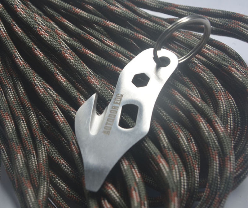 不锈钢5合1多功能工具 割绳刀 edc户外用品 一字螺丝刀