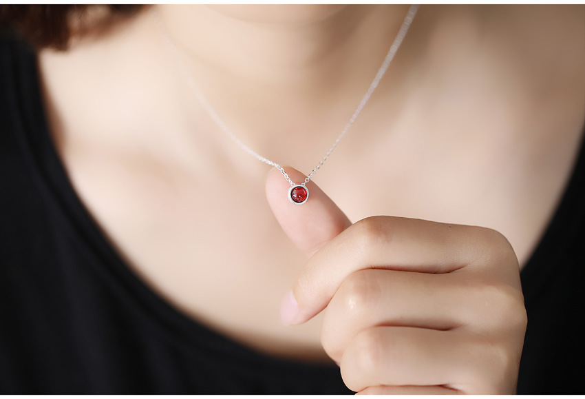 热卖 韩版 时尚925纯银(石榴红套链)项链 首饰 银饰品 批发