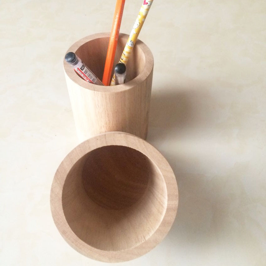 实木掏挖无胶无漆时尚学习办公用笔收纳桶创意diy木质笔筒