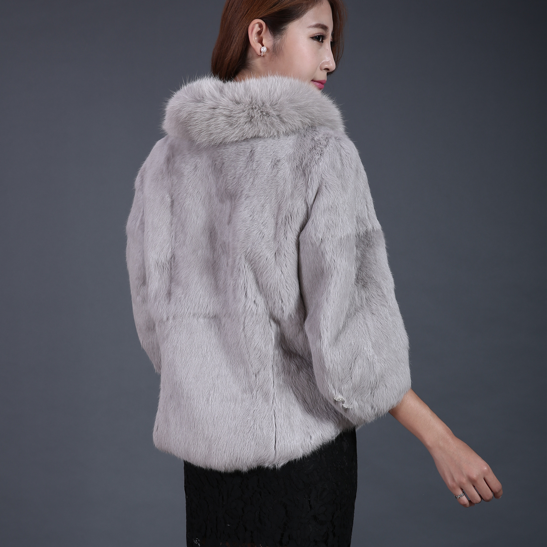 2016冬季新款家兔毛狐狸毛领休闲时尚皮草短款可定做大码女装外套